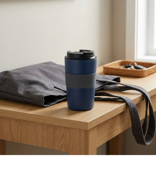 Tevnx Vacuum Insulated Travel Tumbler 12 fl oz Matte Navy Flip Lid - Lifestyle view