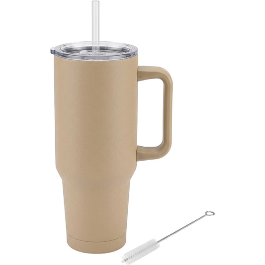 Tevnx Vacuum Insulated Travel Tumbler 24 fl oz Sandstone Handle and Straw Lid - Product view